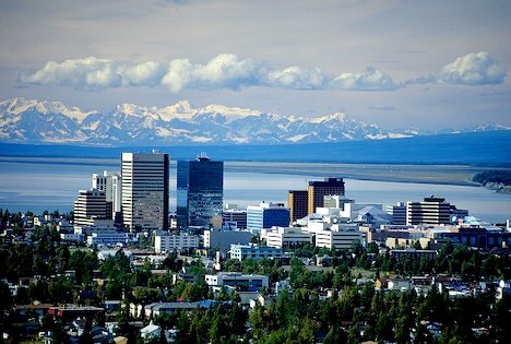 Alaska Range and Anchorage City Scape